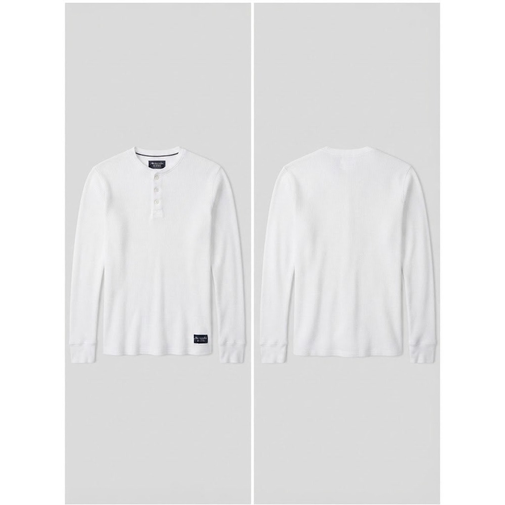 Abercrombie & Fitch Henley Mens Medium White Waffle Knit Long Sleeve Thermal Top